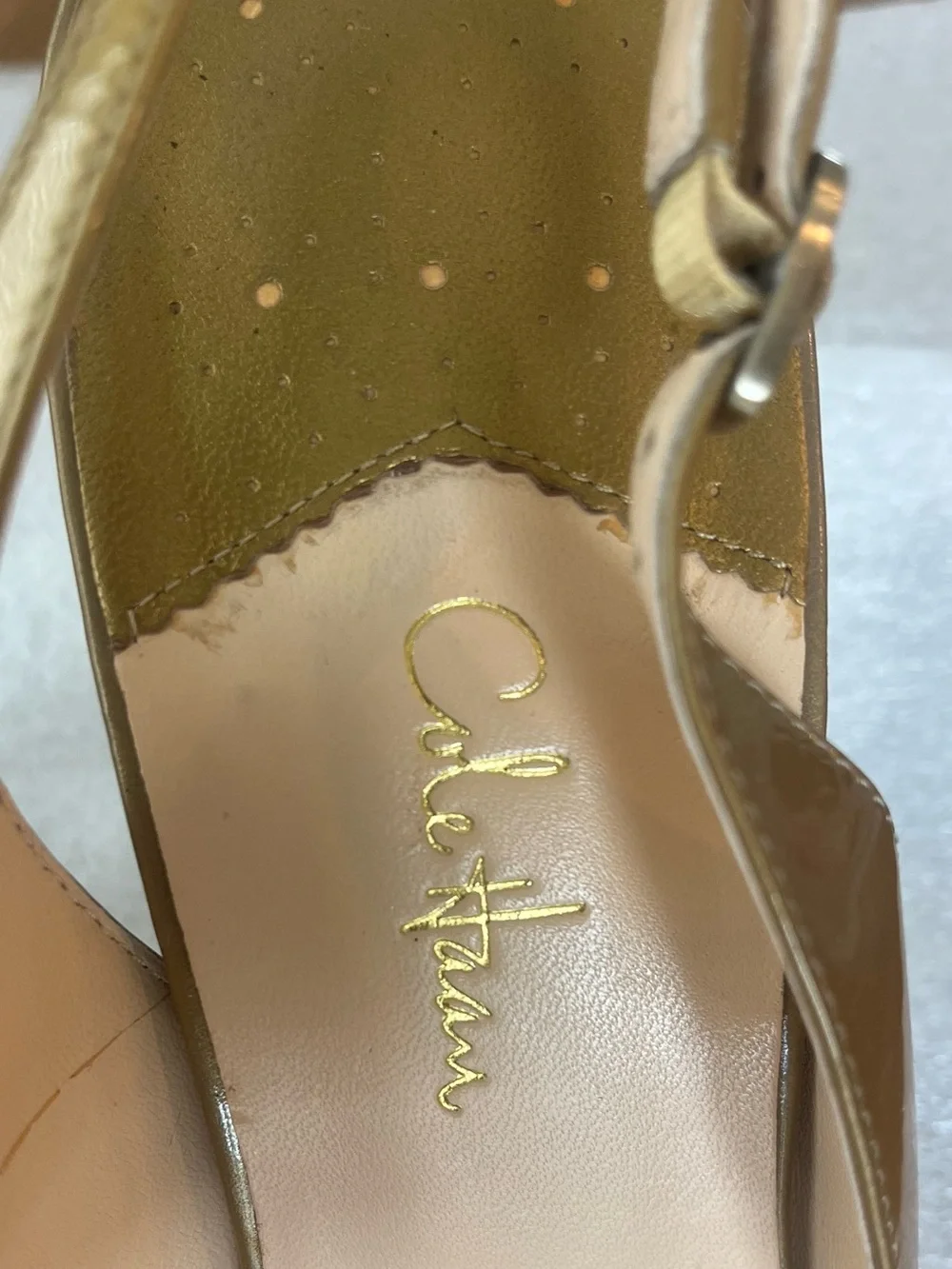 Cole Haan Nike Air Metallic Gold Patent Slingback Peep-Toe Heels PROJECT Piece